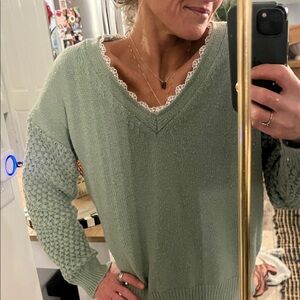 Women's Green V-Neck Sweater